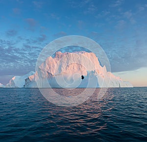 Huge icebergs of different forms in the Disko Bay, West Greenland. Their source is by the Jakobshavn glacier. Greenland