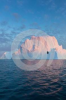 Huge icebergs of different forms in the Disko Bay, West Greenland. Their source is by the Jakobshavn glacier. Greenland