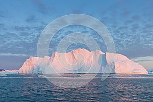 Huge icebergs of different forms in the Disko Bay, West Greenland. Their source is by the Jakobshavn glacier. Greenland