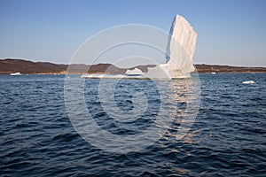 Huge icebergs of different forms in the Disko Bay, West Greenland. Their source is by the Jakobshavn glacier. Greenland