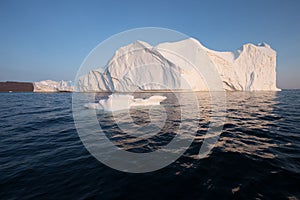 Huge icebergs of different forms in the Disko Bay, West Greenland. Their source is by the Jakobshavn glacier. Greenland