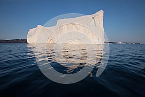 Huge icebergs of different forms in the Disko Bay, West Greenland. Their source is by the Jakobshavn glacier. Greenland