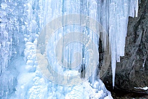 Icefall on a rock wall.