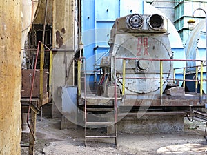 Huge industrial air compressor at old power plant