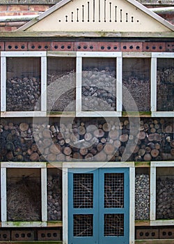 Huge insect hotel, full of different hiding places for insects to hibernate over winter.