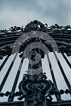 Huge iron gate and entrance to the garden of the baroque residence in WÃ¼rzburg, Germany