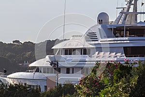 Luxury, white yacht moored in harbor