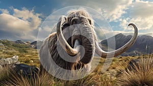 Huge mammoth in the wild nature, wildlife concept