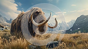 Huge mammoth in the wild nature, wildlife concept