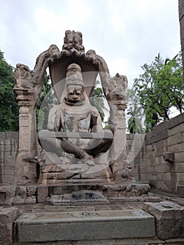 The huge monoilthic sculpture of Lakshmi Narasimha at Hampi
