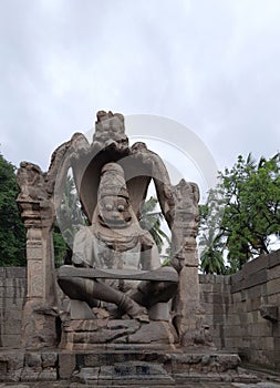 The huge monoilthic sculpture of Lakshmi Narasimha at Hampi