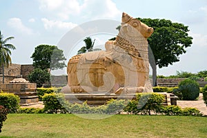 Huge Nandi bull at the entrance, Brihadisvara Temple, Gangaikondacholapuram, Tamil Nadu, India.