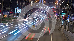 Huge night traffic jam along the highway timelapse motion