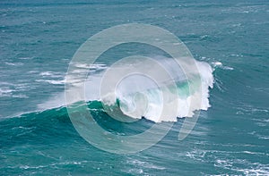 Huge ocean wave breaking in Nazare, Portugal