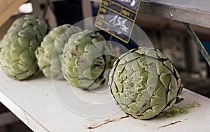 Huge organic artichoke on a provenÃ§al street market