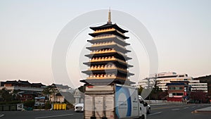 Huge pagoda Jungdo Tower in Gyeongju, South Korea