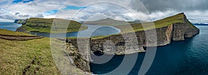 Sorvagsvatn lake over the ocean ultra wide gigapan, Faroe Islands photo