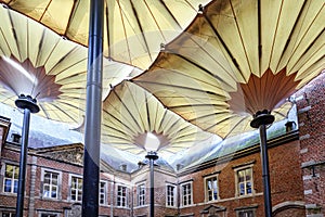 Huge parasols covering outer courtyard of Alden Biesen castle