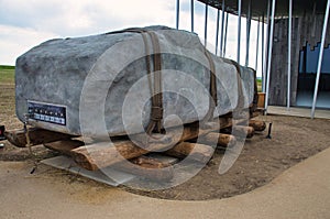 A huge piece of monolith on display at Stonehenge in WIlshire, England photo