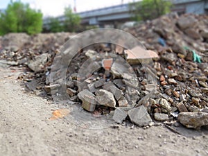 Huge piles from construction waste. Old plaster and bricks.