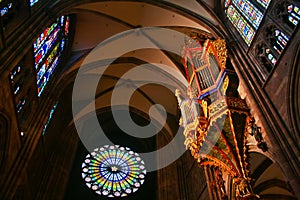 Huge pipe organ in a cathedral