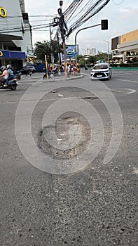 Huge Pothole in a Road in Cebu City, Philippines