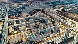 Huge refinery complex with pipeline system panoramic view
