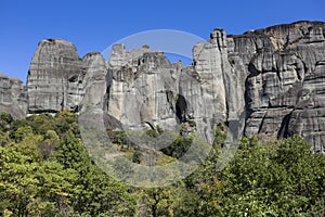 huge rock pillars formation of Meteora, central Greece