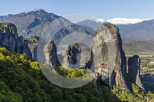 The huge rock pillars and monastery of Rousanou in Meteora