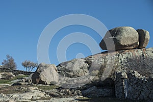 Huge rocks in a rural area in Riofrio, Avila, Spain