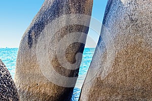 Huge rocks on the shore of the South China Sea in the World's End park. Sanya, China