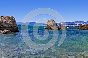 Huge rocks on the shore of the South China Sea in the World's End park. Sanya, China