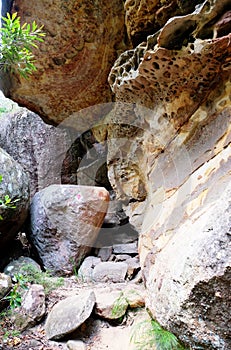 A huge rocky path on a walking trail in Berowra National Park, Australia