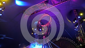 A huge rotating wheel of death for performing acrobats in the circus.