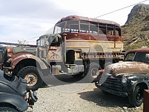 Huge rusted custom monster truck bus