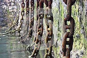 Huge rusted and mossy chains