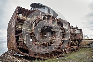 Huge rusty pieces of decommissioned marine ship