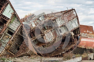 Huge rusty pieces of decommissioned marine ship