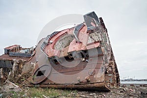 Huge rusty pieces of decommissioned marine ship