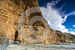 Huge sandstone , meditation caves of upper Mustang , Nepal ,