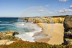 Huge sandy beach called Praia Grande de Porto Covo, Vicentina Route, Portugal photo
