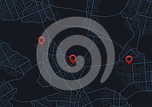 Huge scheme of city with poi. Abstract navigation plan of urban area. Generic city map with signs of streets, roads