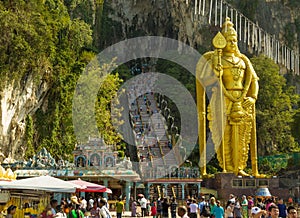 The huge sculpture in front of the entrance to holy Batu caves