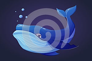 Huge sea blue whale. Vector isolated cartoon illustration of aquatic ocean animal.