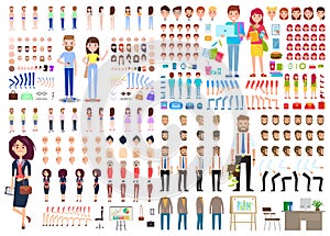 Huge set of game characters. DIY kit. Collection of bodies, poses, clothes. Front, side, back view