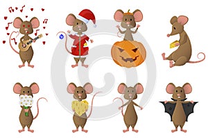A huge set with mice. Funny animals in costumes for Halloween and Christmas, also sad and romantic.