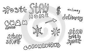 Huge set of vector coronavirus lettering and illustrations
