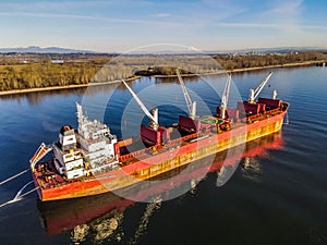 Huge shipping freighters in the Columbia river near Portland, USA