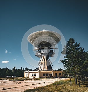 A huge soviet radio telescope near abandoned military town Irbene in Latvia. Former super-secret Soviet Army space