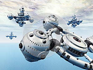 Huge spacecrafts over the sea